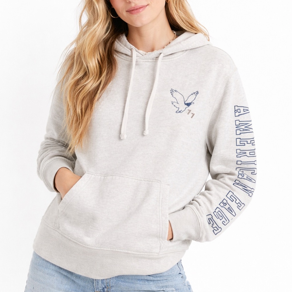 AMERICAN EAGLE Spell Out Logo Fleece Hoodie Sweatshirt Casual Preppy Cozy Size S